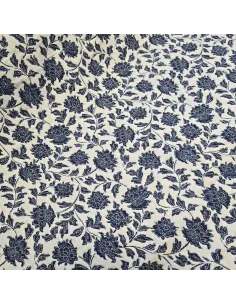 Tissu, Jacquard Matelassé Fleuri, Bleu Roi sur Blanc, Laize 140 cm, Coton Polyester 383g/m²