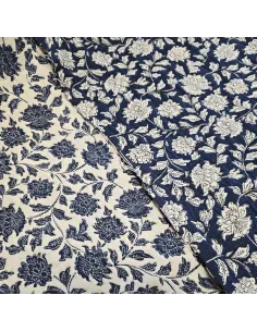 Tissu, Jacquard Matelassé Fleuri, Bleu Roi sur Blanc, Laize 140 cm, Coton Polyester 383g/m² 2