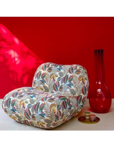 Tissu, Jacquard Feuillage Cacaoyer, Bleu, Jaune Ocre & Lurex sur Écru, Laize 140 cm, 71% Polyester 29% Coton