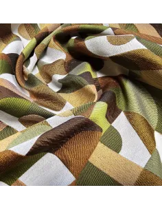Tissu, Jacquard Géométrique Abstrait, Bronze, Kaki & Marron, Laize 140 cm, 84% Polyester 16% Coton 306g/m² 2