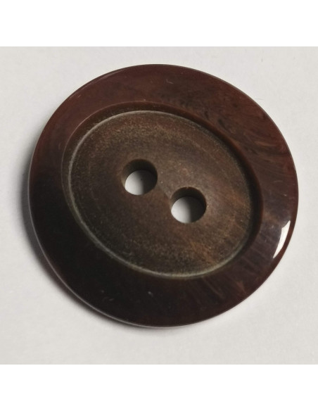Bouton polyester 2 trous, 28 mm, rond, marron