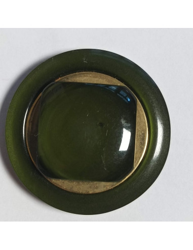 Bouton polyester à tunnel, 30 mm, rond, vert et doré