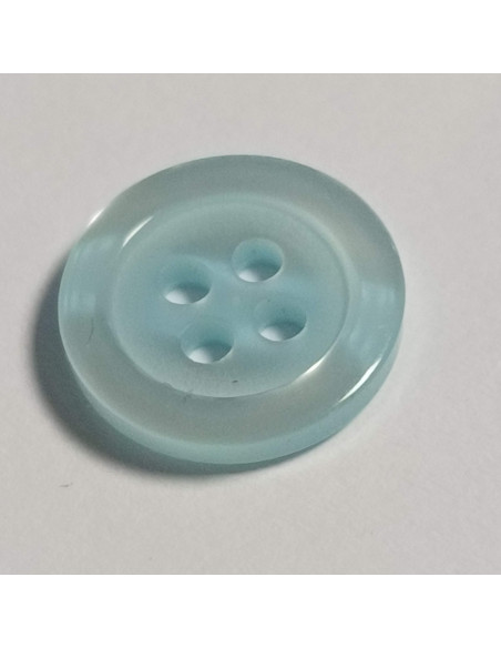 Bouton polyester 4 trous, 14 mm, rond, bleu
