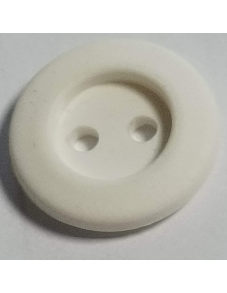 Bouton polyester 2 trous, 14 mm, rond, blanc