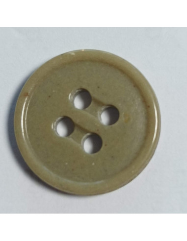 Bouton polyester 4 trous, 15 mm, rond, vert kaki