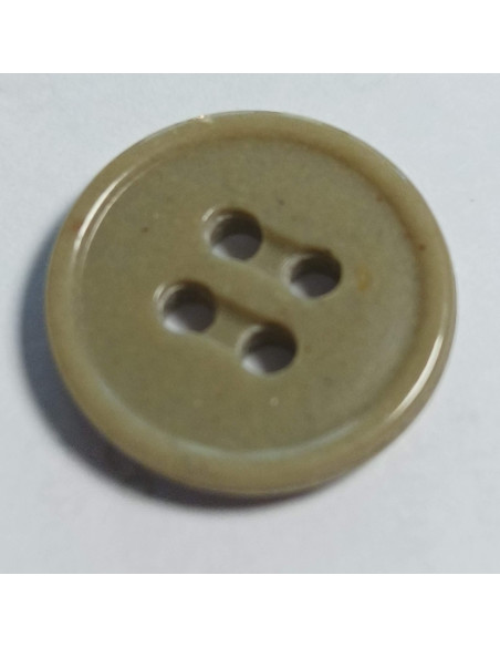 Bouton polyester 4 trous, 15 mm, rond, vert kaki