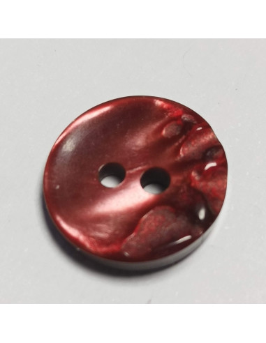 Bouton polyester 2 trous, 15 mm, rond, bordeaux