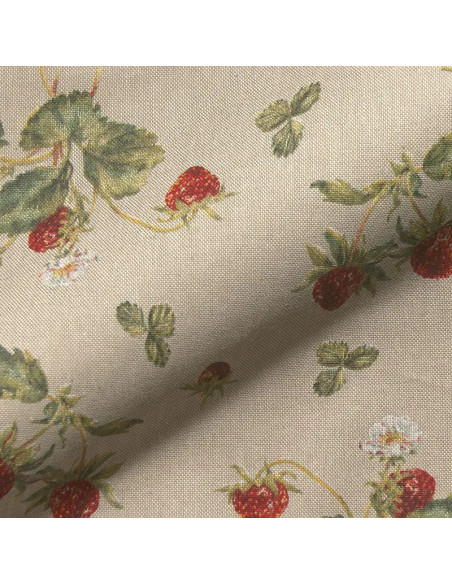 Tissu, Demi Natté Aspect Lin, Fraises Multicolores, Laize 140 cm, Coton Polyester 200g/m²