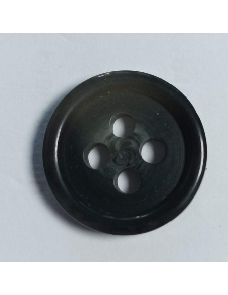 Bouton polyester 4 trous, rond, 15 mm, gris