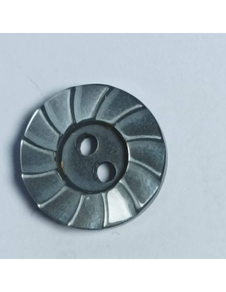 Bouton polyester 2 trous, rond, 12 mm, gris