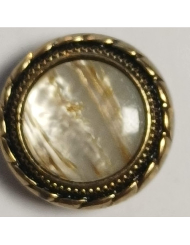 Bouton polyester à pied, rond, 15 mm, gris et doré