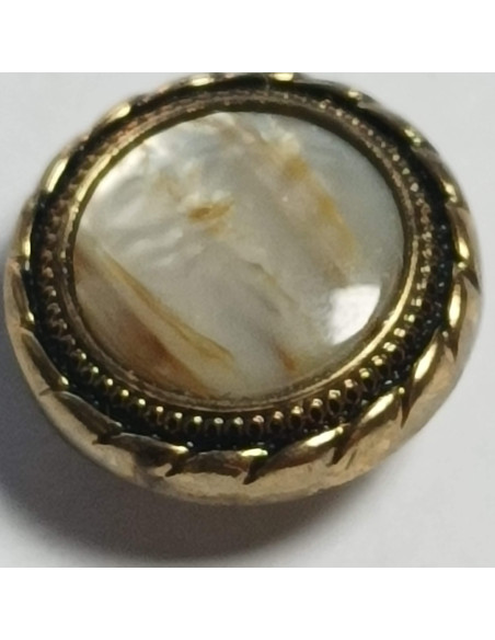 Bouton polyester à pied, rond, 15 mm, gris et doré