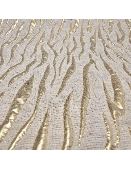 Tissu jacquard, brocard lin, zébré doré