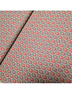 Tissu, Cretonne de Coton Fleurs Indiennes, Multicolore sur Fond Blanc, Laize 150 cm, 100% Coton 115g/m²