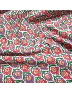 Tissu, Cretonne de Coton Fleurs Indiennes, Multicolore sur Fond Blanc, Laize 150 cm, 100% Coton 115g/m² 2