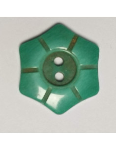 Bouton polyester 2 trous, fleur, 15 mm, vert