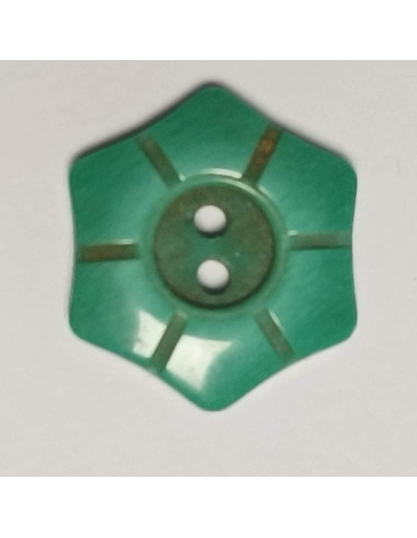 Bouton polyester 2 trous, fleur, 15 mm, vert