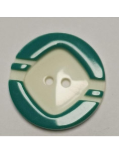 Bouton polyester, 2 trous, rond, 22 mm, vert et blanc