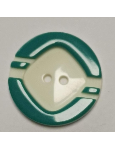 Bouton polyester, 2 trous, rond, 22 mm, vert et blanc
