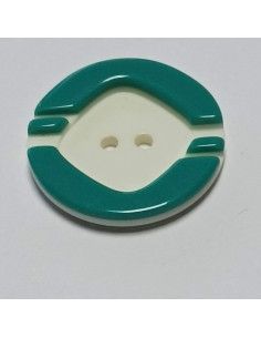 Bouton polyester, 2 trous, rond, 22 mm, vert et blanc 2