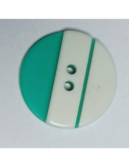 Bouton polyester, 2 trous, rond, 18 mm, vert et blanc