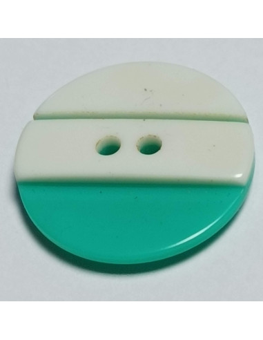 Bouton polyester, 2 trous, rond, 18 mm, vert et blanc