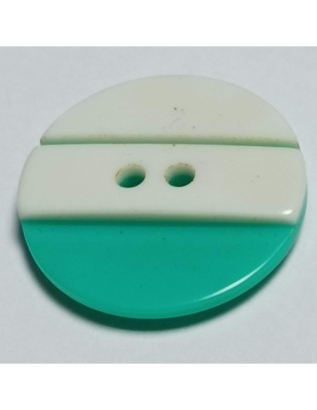 Bouton polyester, 2 trous, rond, 18 mm, vert et blanc