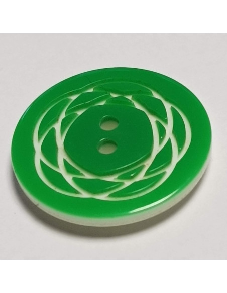 Bouton polyester, 2 trous, rond, 22 mm, vert