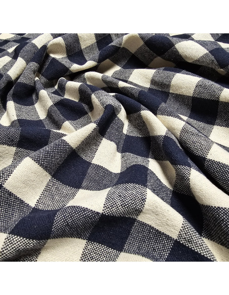 Jacquard de coton épais, vichy, bleu marine