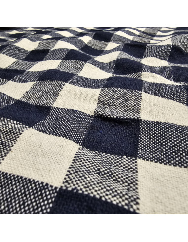 Tissu, Jacquard Vichy, Bleu Marine, Laize 150 cm, 100% Coton 250g/m²