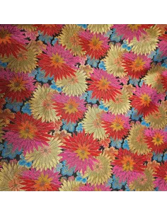 Tissu, Jacquard Floral Brocart, Multicolore sur Noir et Or, Laize 140 cm, Polyester Soie Viscose 284g/m²