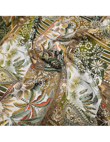 Tissu, Jacquard Basmati Patchwork, Kaki, Laize 140 cm, 75% Polyester 25% Coton 284g/m²