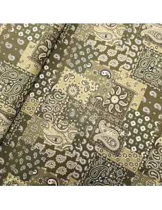 Tissu, Cretonne de Coton Imprimée Bandana, Kaki, Laize 150 cm, 100% Coton 115g/m²