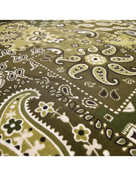 Tissu, Cretonne de Coton Imprimée Bandana, Kaki, Laize 150 cm, 100% Coton 115g/m²