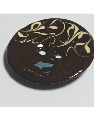 Bouton polyester, 2 trous, rond, 50 mm, marron