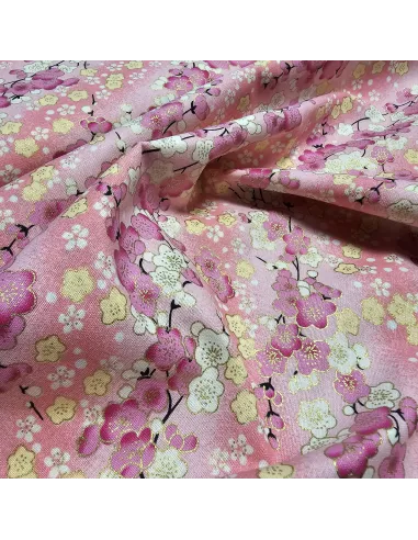 Cretonne Coton Japonisante Fleurs de Cerisier Rose OEKO-TEX | Zephyr Tissus