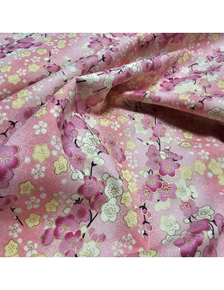 Cretonne Coton Japonisante Fleurs de Cerisier Rose OEKO-TEX | Zephyr Tissus