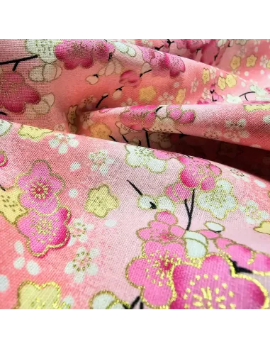 Cretonne Coton Japonisante Fleurs de Cerisier Rose OEKO-TEX | Zephyr Tissus