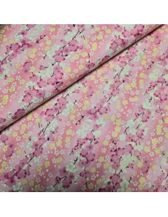 Cretonne Coton Japonisante Fleurs de Cerisier Rose OEKO-TEX | Zephyr Tissus