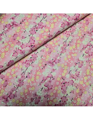 Cretonne Coton Japonisante Fleurs de Cerisier Rose OEKO-TEX | Zephyr Tissus
