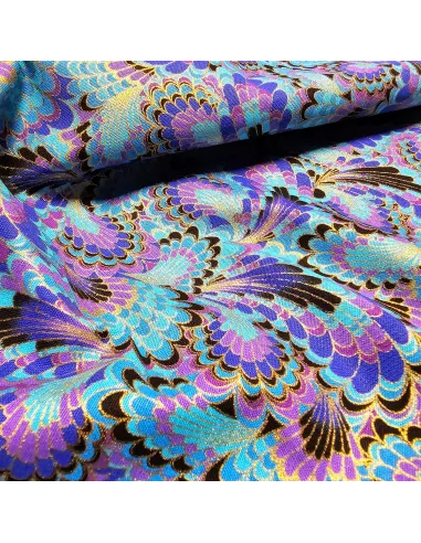 Cretonne Coton Japonisante Plumes de Paon Bleues OEKO-TEX | Zephyr Tissus