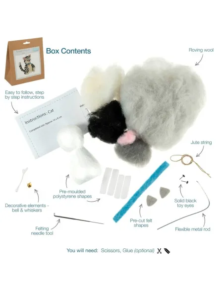 Kit de feutrage à l'aiguille Chat - Zéphyr Tissus