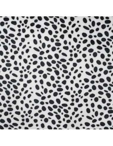 Tissu, Polaire Doudou Imprimé Dalmatien, Blanc Noir, Laize 145 cm, 100% Polyester 260g/m²