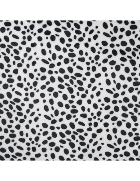 Tissu, Polaire Doudou Imprimé Dalmatien, Blanc Noir, Laize 145 cm, 100% Polyester 260g/m²
