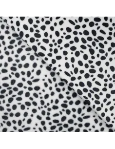 Tissu, Polaire Doudou Imprimé Dalmatien, Blanc Noir, Laize 145 cm, 100% Polyester 260g/m² 2