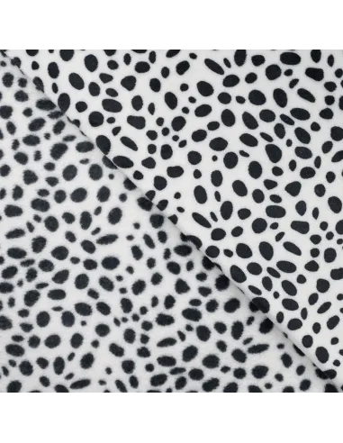 Tissu, Polaire Doudou Imprimé Dalmatien, Blanc Noir, Laize 145 cm, 100% Polyester 260g/m²