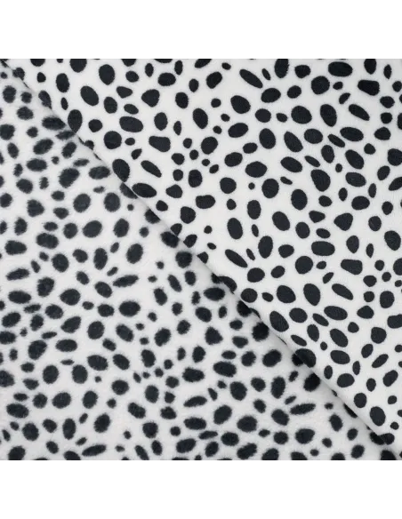 Tissu, Polaire Doudou Imprimé Dalmatien, Blanc Noir, Laize 145 cm, 100% Polyester 260g/m²