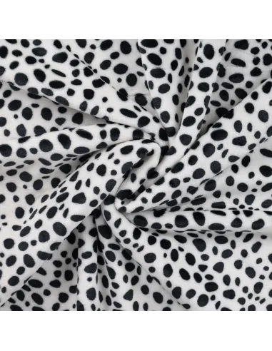 Tissu, Polaire Doudou Imprimé Dalmatien, Blanc Noir, Laize 145 cm, 100% Polyester 260g/m²