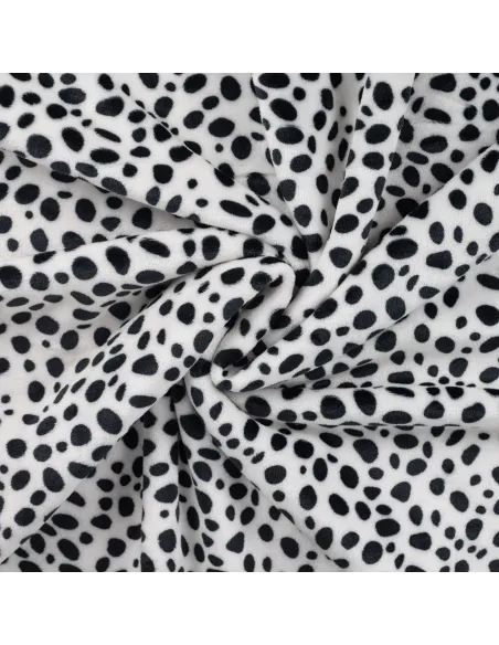 Tissu, Polaire Doudou Imprimé Dalmatien, Blanc Noir, Laize 145 cm, 100% Polyester 260g/m²