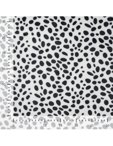 Tissu, Polaire Doudou Imprimé Dalmatien, Blanc Noir, Laize 145 cm, 100% Polyester 260g/m²